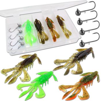 Wild Devil Baits Krebs Sortiment mit Box Crazy Craw mit Jighaken Crawler Set