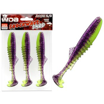 Wild Devil Baits Shockwave Shad Purple Chartreuse Gummifisch Kunstköder Softlure Gummiköder Hecht Barsch Zander Angelköder Raubfischköder