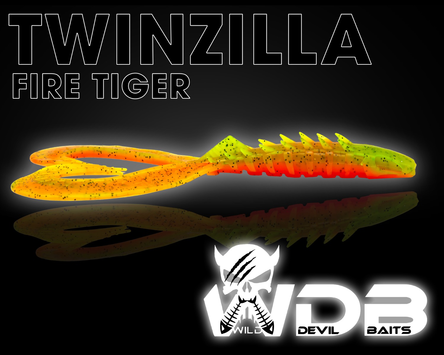 Wild Devil Baits TwinZilla 20cm Doppelschwanz Twister Gummifisch - Doppeltwister Shad Kunstköder Softlure Gummiköder-Fire Tiger