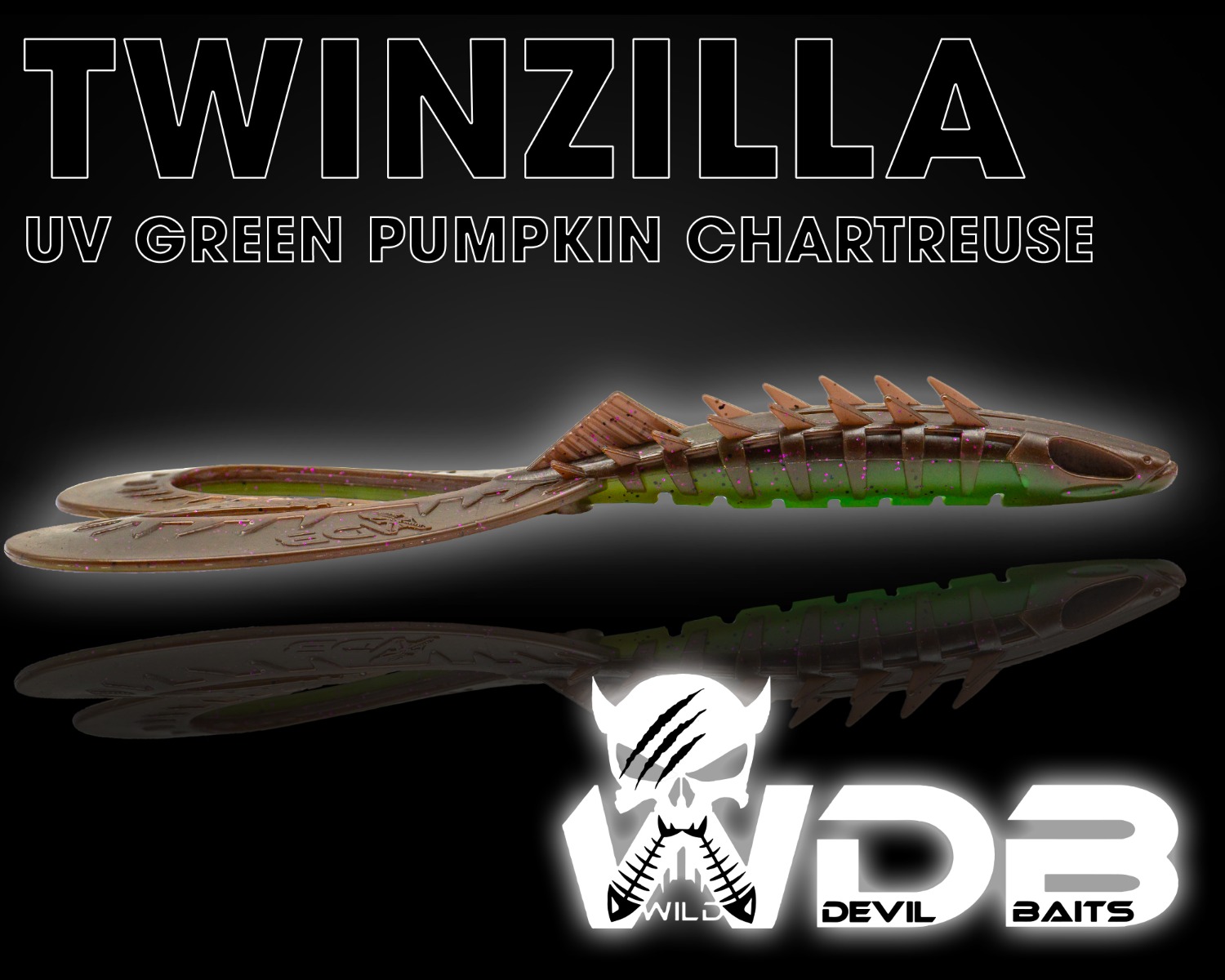 Wild Devil Baits TwinZilla 20cm Doppelschwanz Twister Gummifisch - Doppeltwister Shad Kunstköder Softlure Gummiköder-UV Green Pumpkin Chartreuse