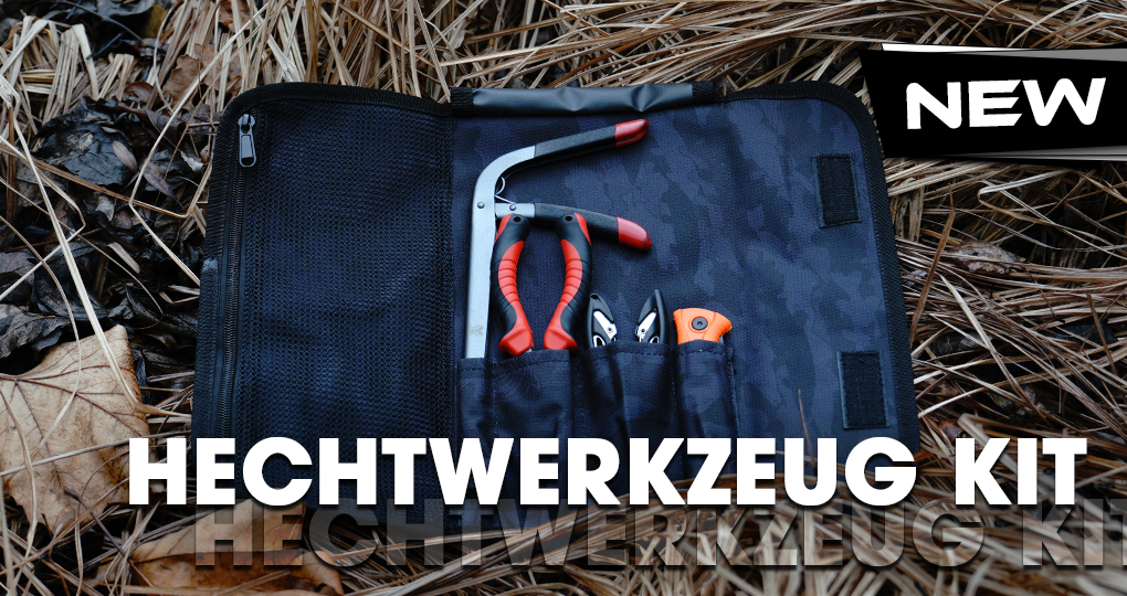 Angel Berger Hechtwerkzeugkit mit Tasche Raubfisch Tools mit Tasche Werkzeugset Angler Angelmesser Angelzange